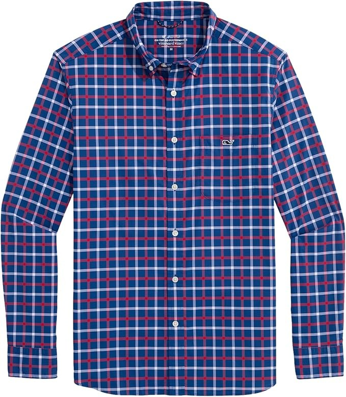 VINEYARD VINES BLUE BAY CHECK ON-THE-GO NYLON SHIRT