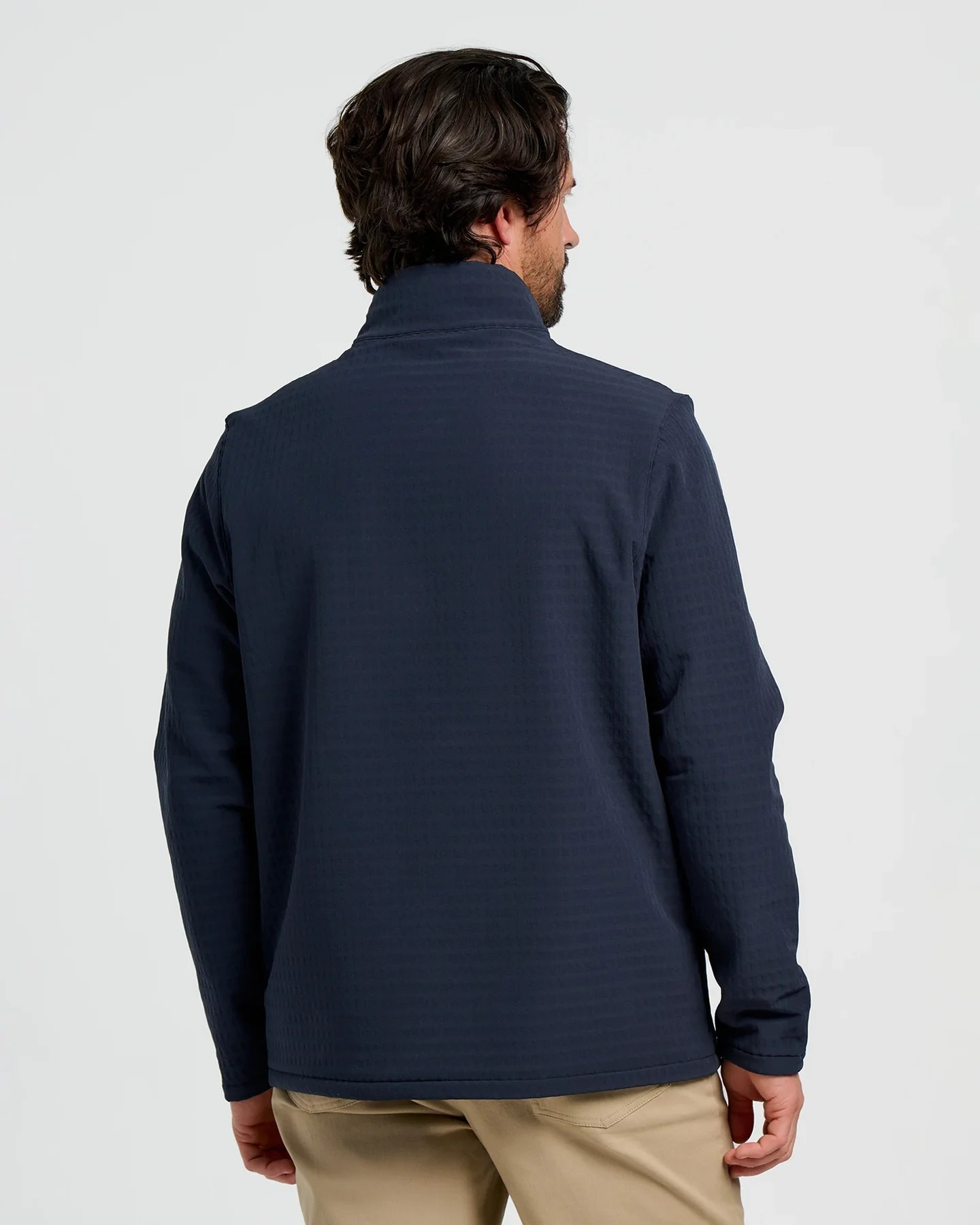 DEEP NAVY GRIDBACK FLEECE SNAP PULLOVER