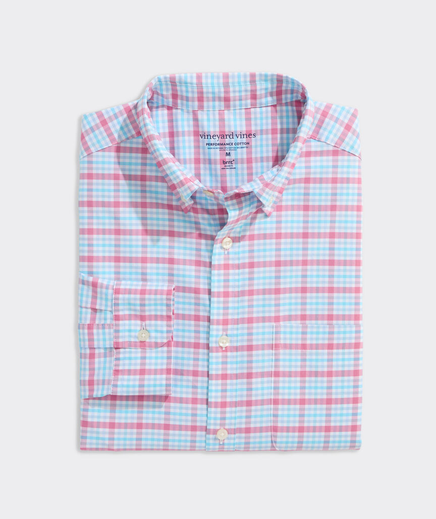 VINEYARD VINES SUNSET PINK BELLAMY PERFORMANCE SHIRT