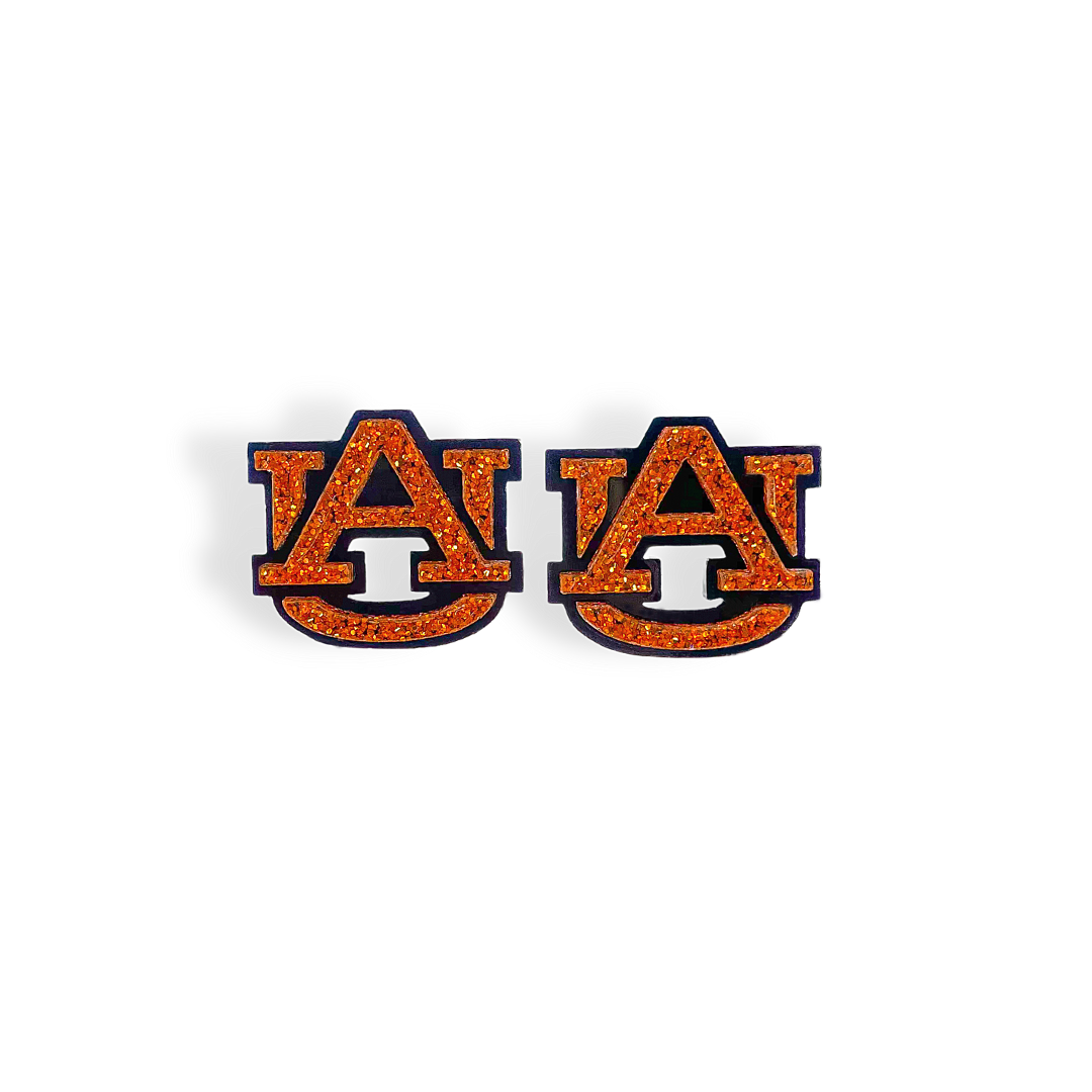 BRIANNA CANNON ORANGE GLITTER AND NAVY AU LOGO STUD