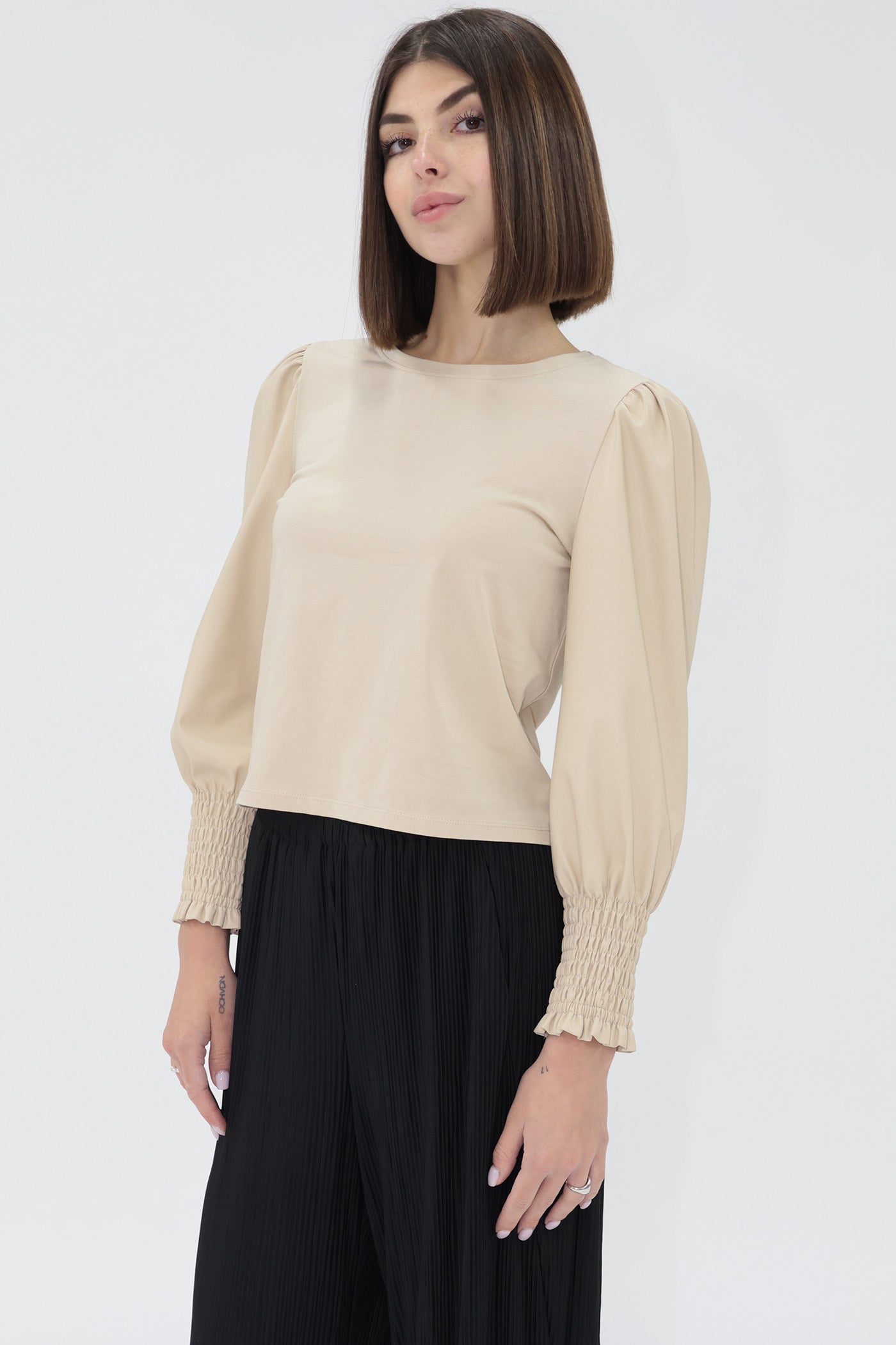 OATMEAL COOKIE GIOVANA VEGAN LEATHER TOP