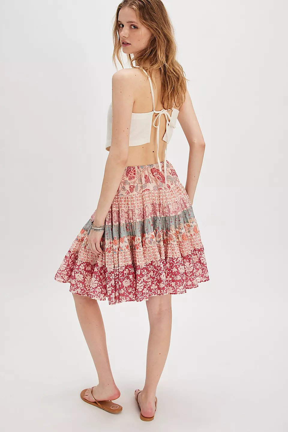 FREE PEOPLE SUN FADED COMBO MANY LAYERS PRINTED SKIRT