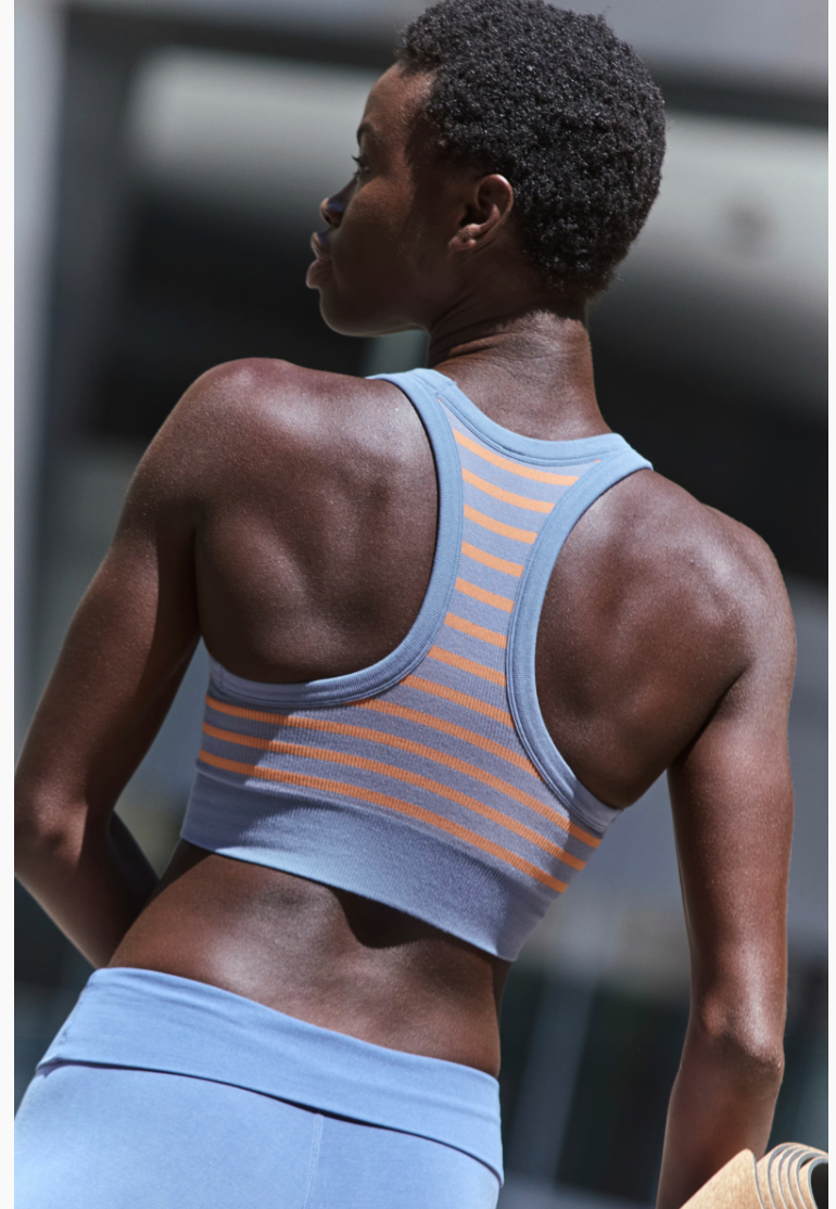 FREE PEOPLE BLUE ASH COMBO GO TO STRIPED SPORTS BRA