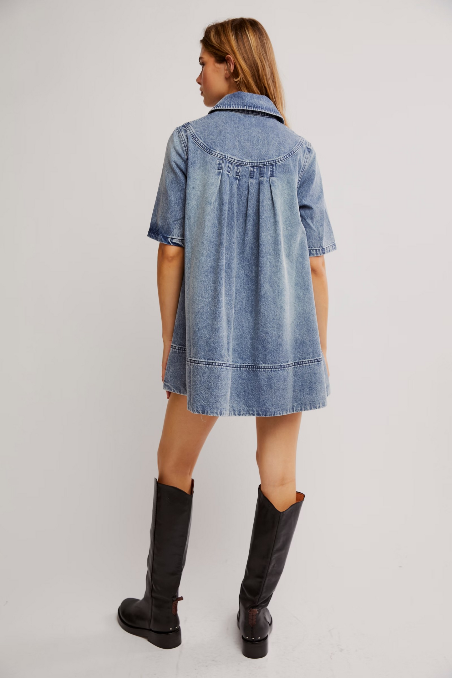 FREE PEOPLE OCEAN BLUE REMINO DENIM MINI DRESS