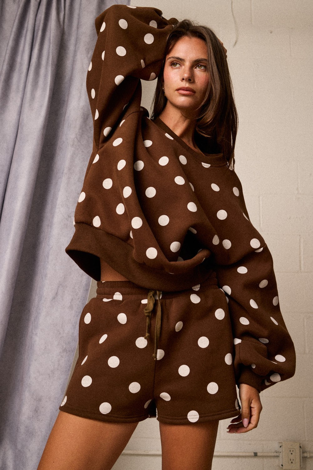 CHOCOLATE BROWN POLKA DOT FLEECE SET