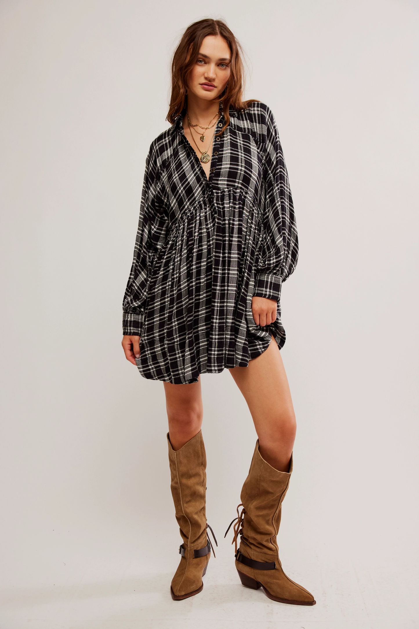 FREE PEOPLE BLACK COMBO HOFFMAN MINI DRESS