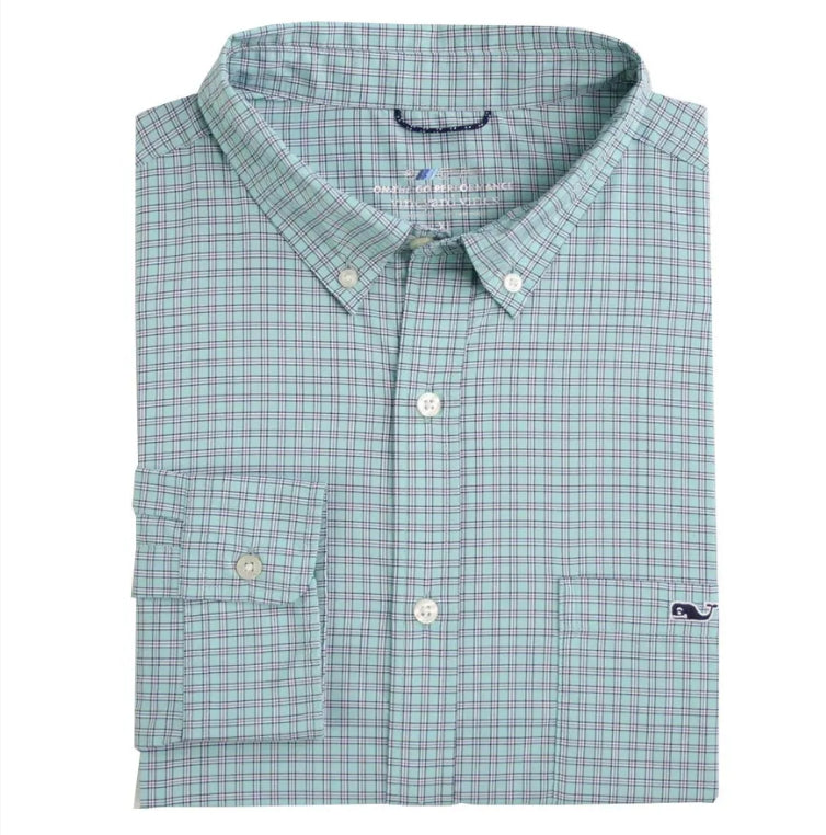 VINEYARD VINES AQUA CHECK ON-THE-GO NYLON SHIRT