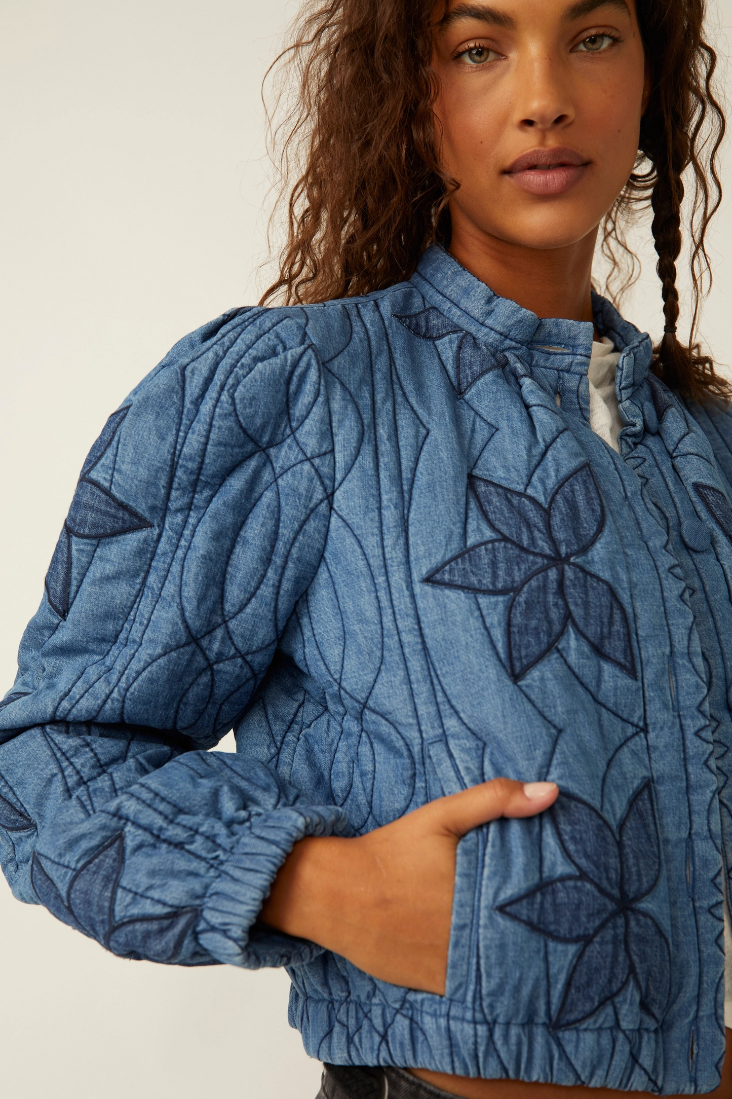 FREE PEOPLE INDIGO QUINN QUILTED JACKET