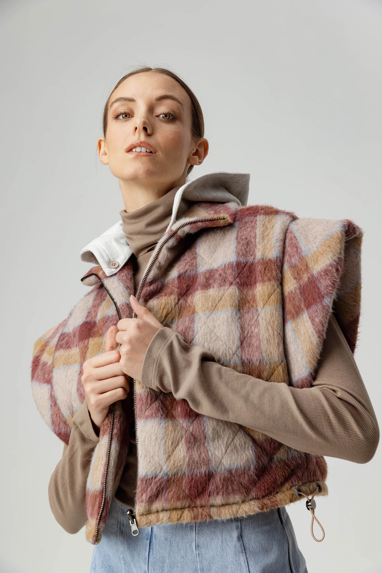 SUNDAYS DUSTY ROSE PLAID ACELYNN VEST