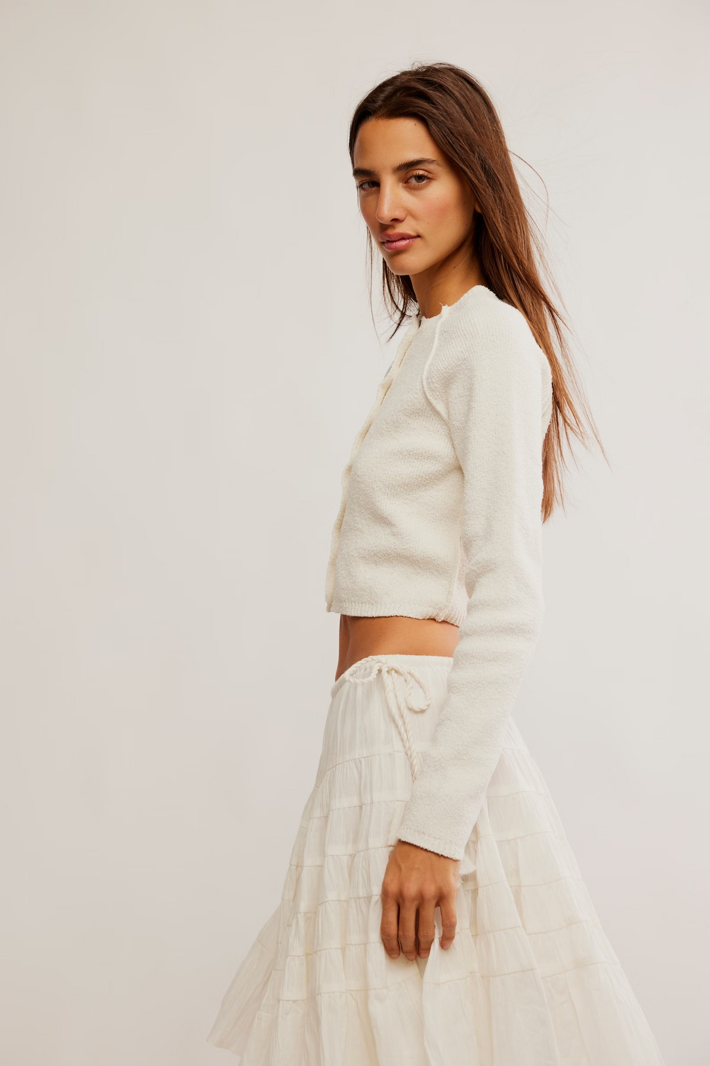 FREE PEOPLE OPTIC WHITE SYDNEY SHRUNKEN CARDI