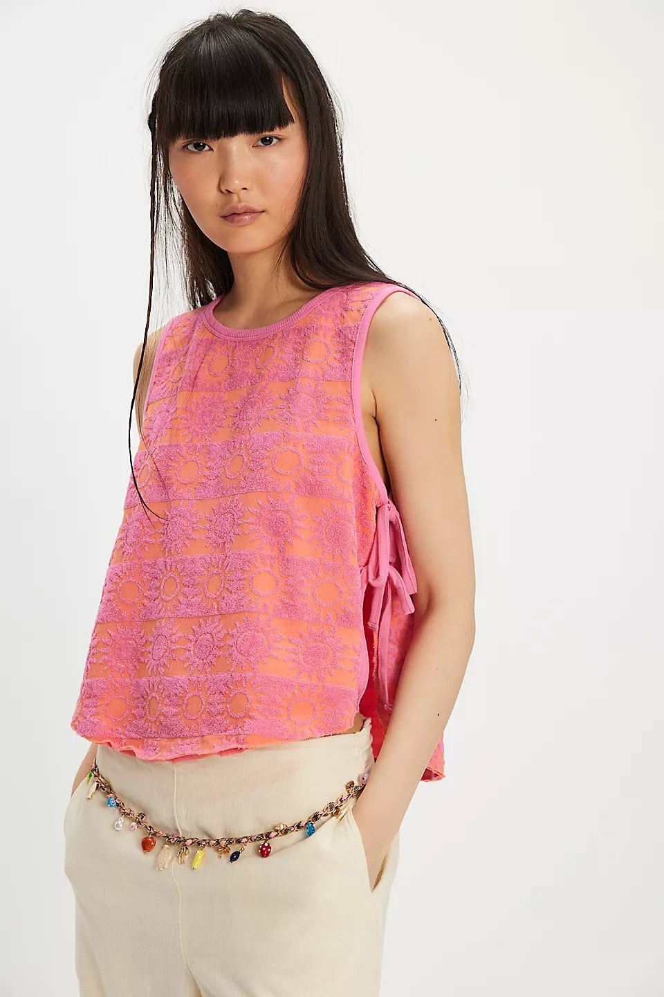 FREE PEOPLE PINK TOWEL TERRY TOP