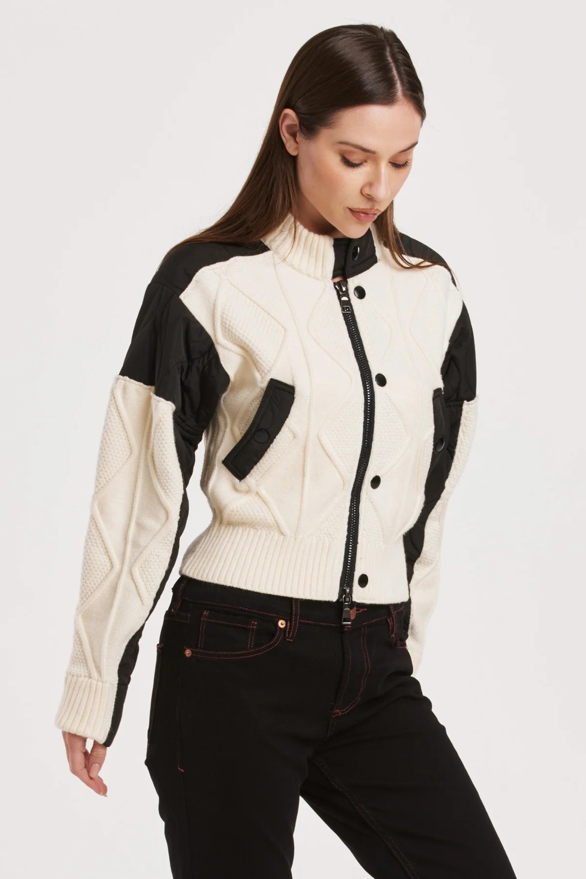 ANOTHER LOVE SHURI CABLE KNIT QUILTED JACKET