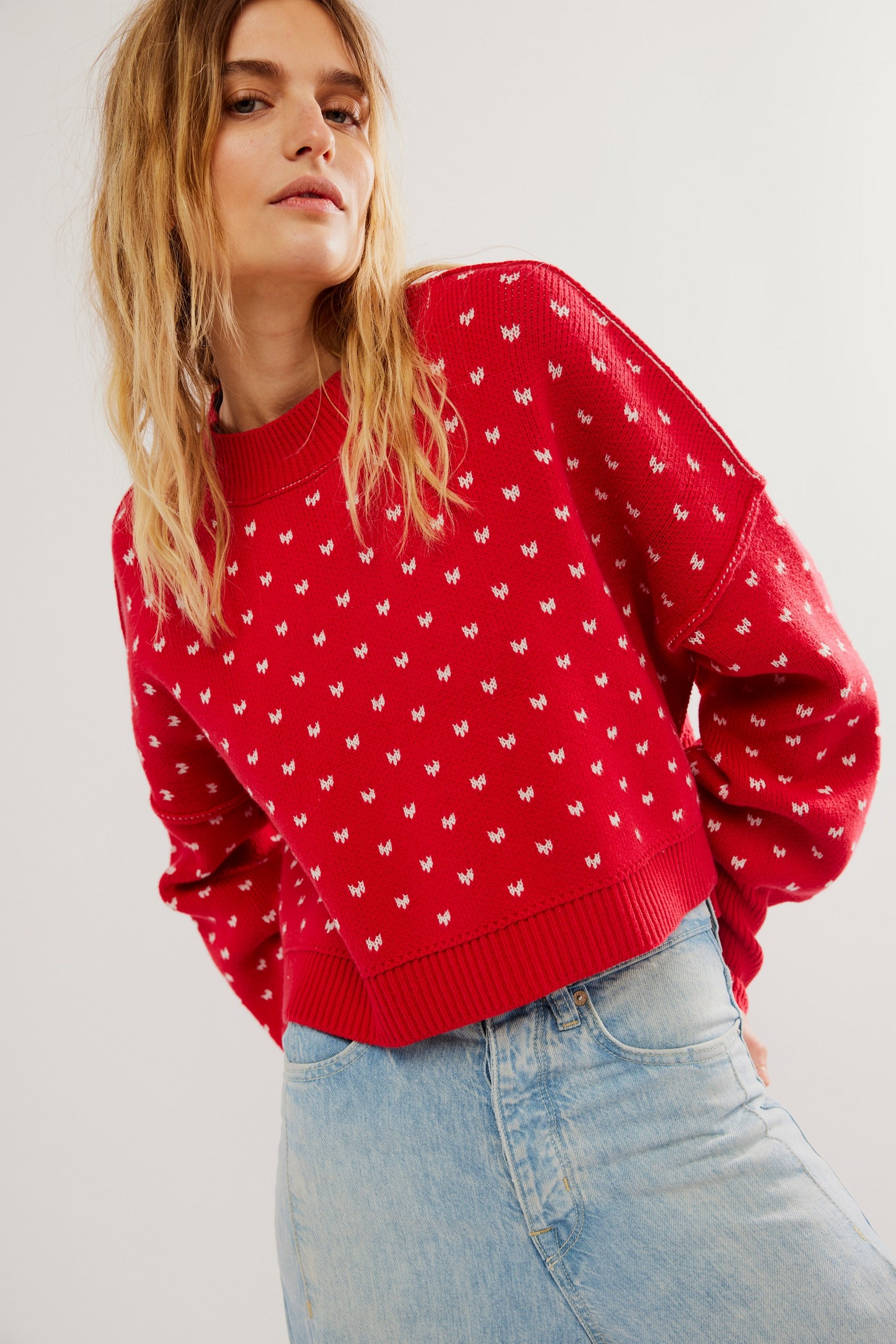 FREE PEOPLE CHERRY CREAM COMBO PATTERN EASY STREET CROP