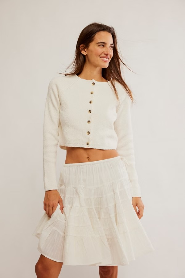 FREE PEOPLE OPTIC WHITE SYDNEY SHRUNKEN CARDI
