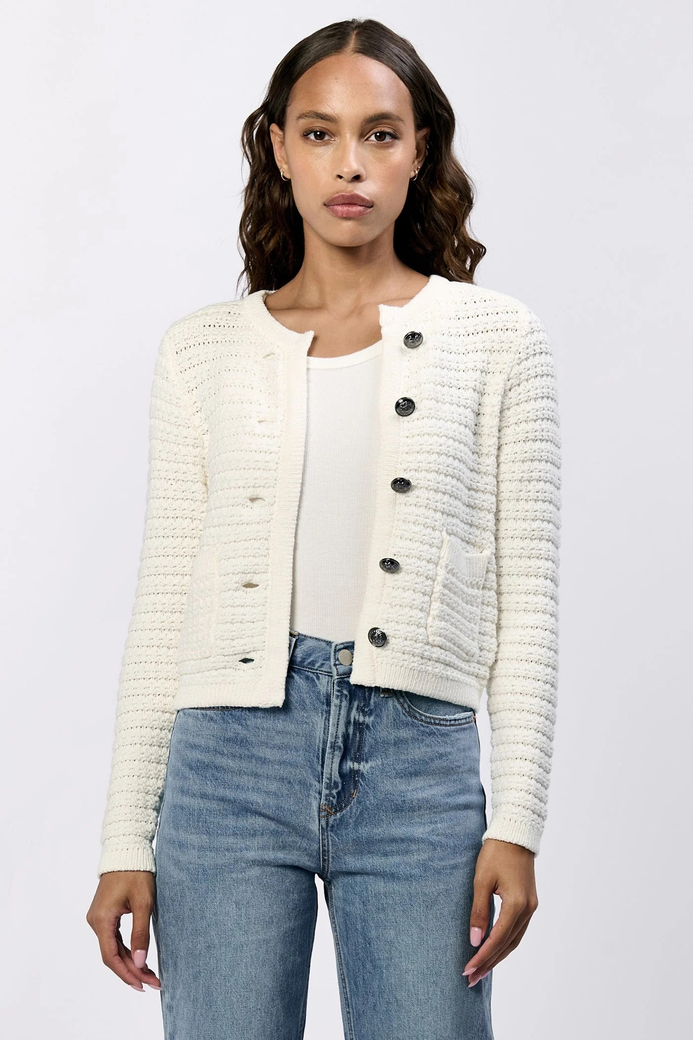 DEAR JOHN WHITE CAMBRIA CARDIGAN