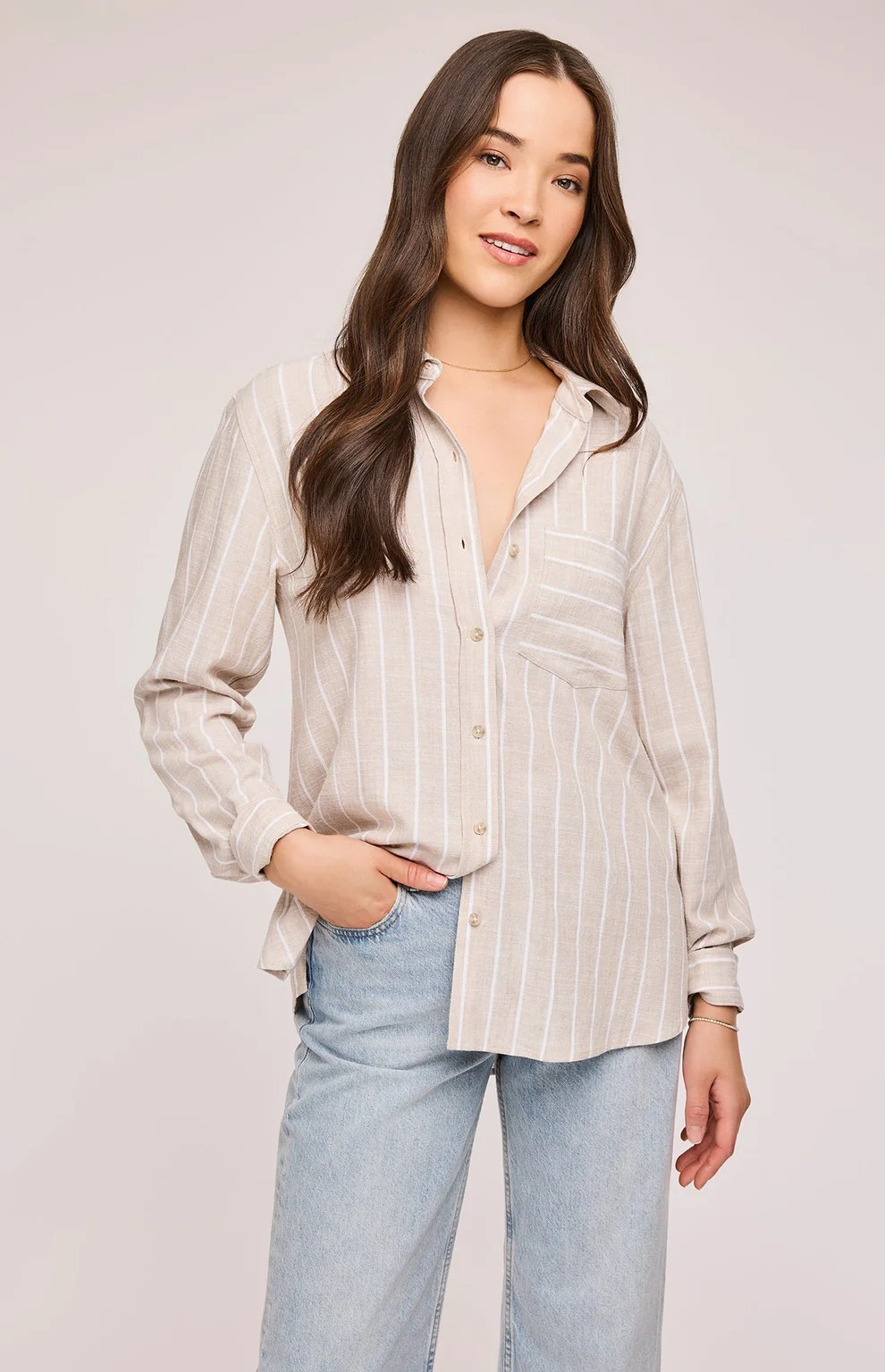 GENTLE FAWN LINEN STRIPE PORTIA BUTTON DOWN