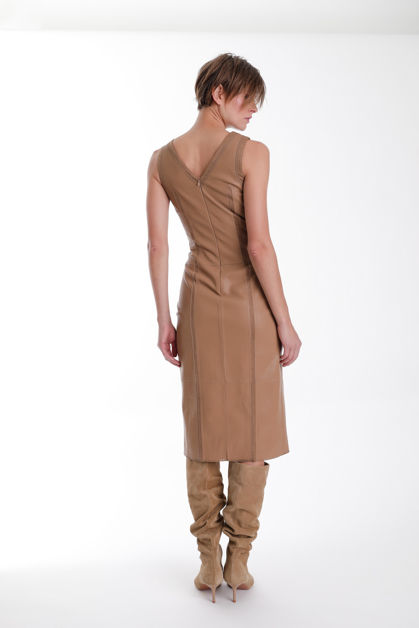 CHESTNUT MONA VEGAN LEATHER DRESS