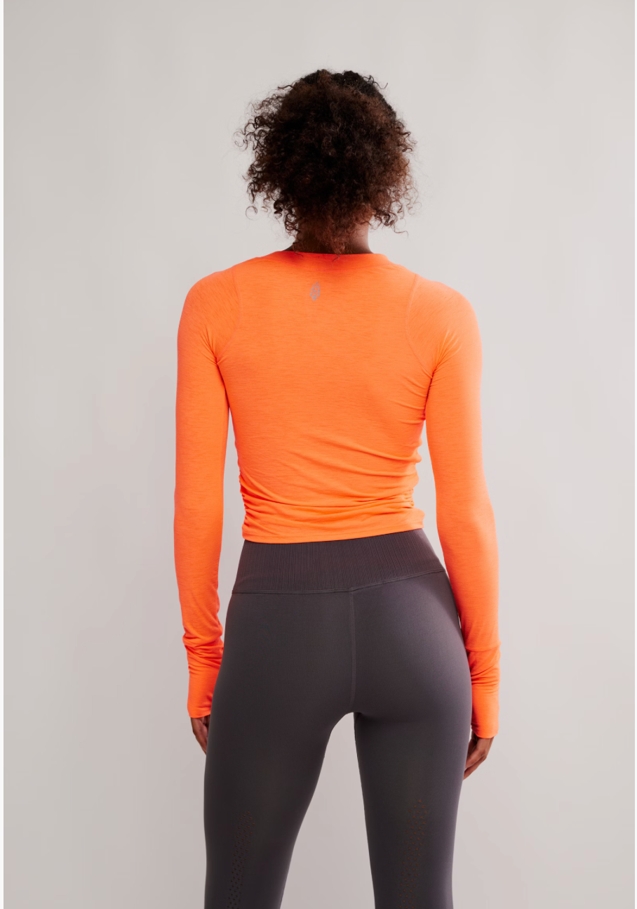 NEON CORAL TEMPO RUCHED UV PROTECTION LONG SLEEVE