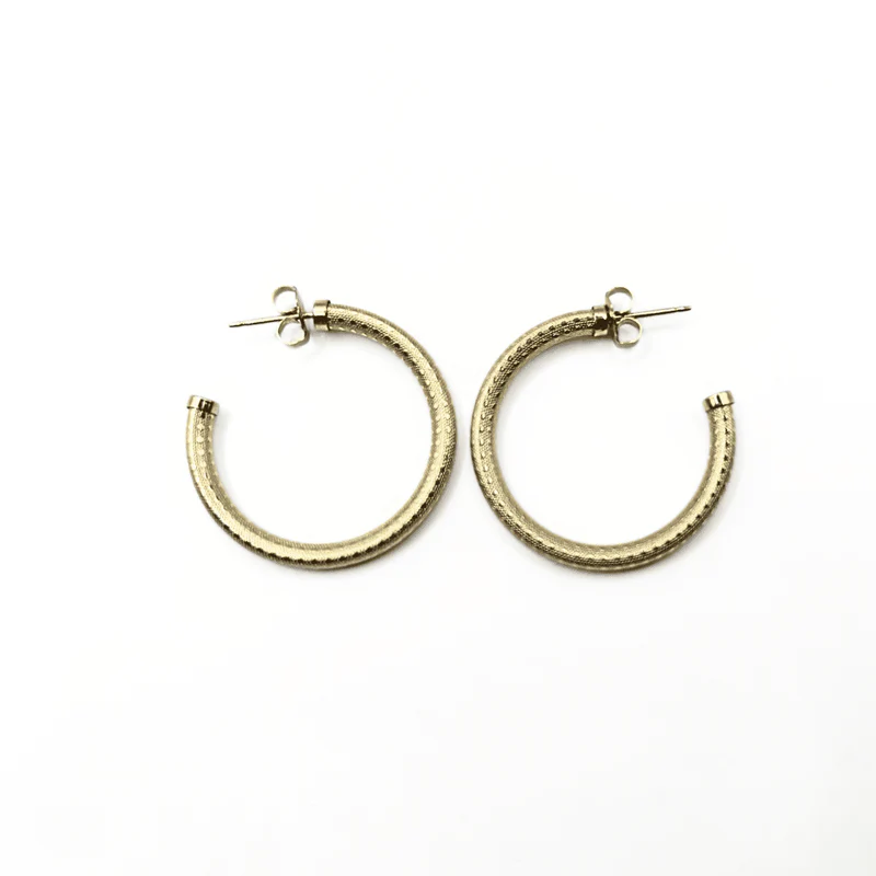 BALI 14K GOLD-FILLED PATTERNED POST HOOPS