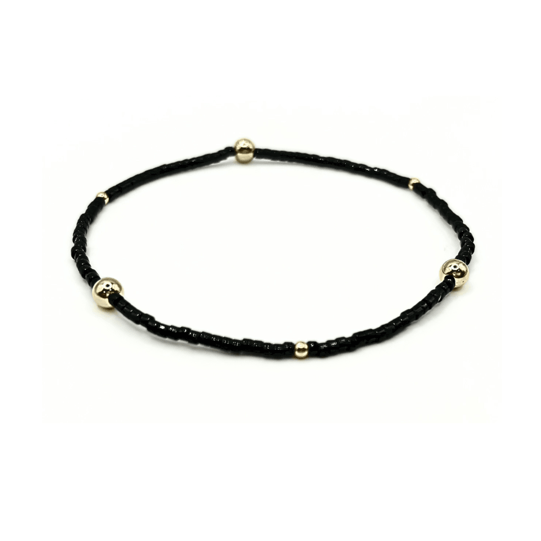 ERIN GRAY GAME DAY GOLD-FILLED & SEED BEAD WATERPROOF BRACELET -BLACK