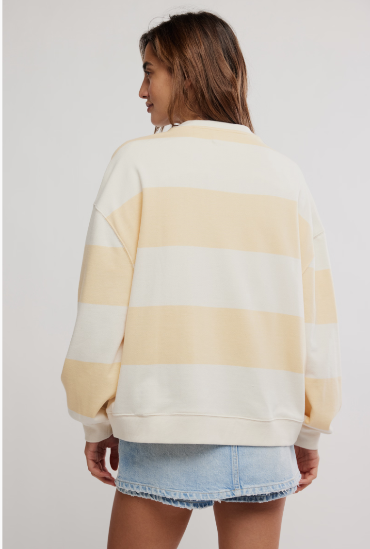 FREE PEOPLE APRICOT COMBO CLASSIC STRIPE CREWNECK