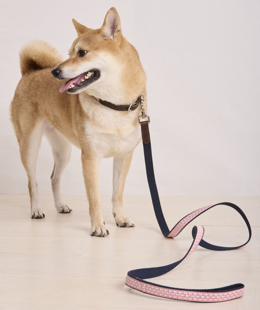 WHALE LEATHER CANVAS DOG LEASH
