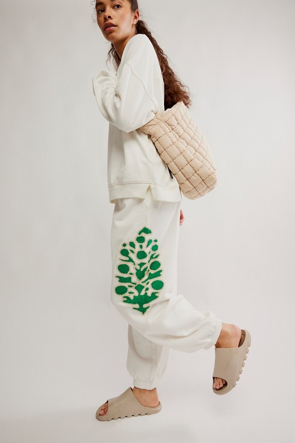 FREE PEOPLE WHITE COMBO ALL STAR EMBROIDERED PANTS