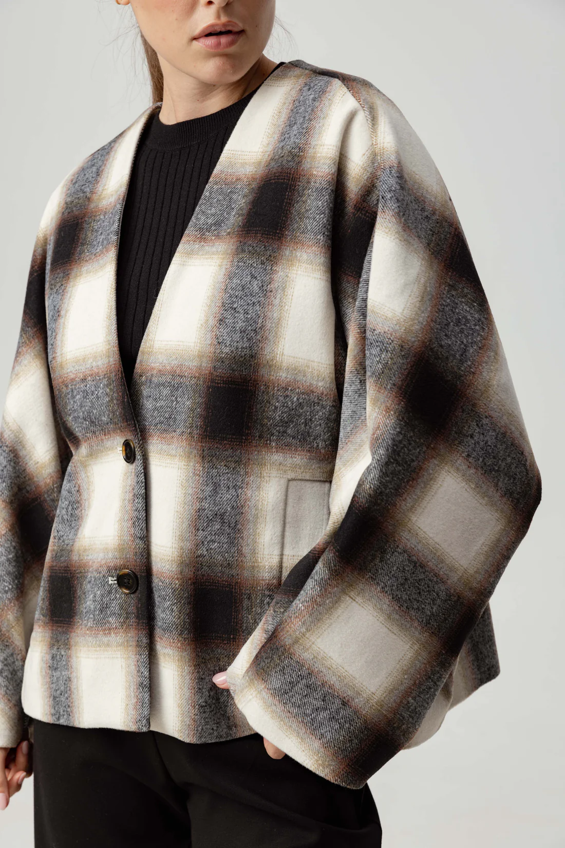 SUNDAYS ASH BROWN PLAID ALBA JACKET