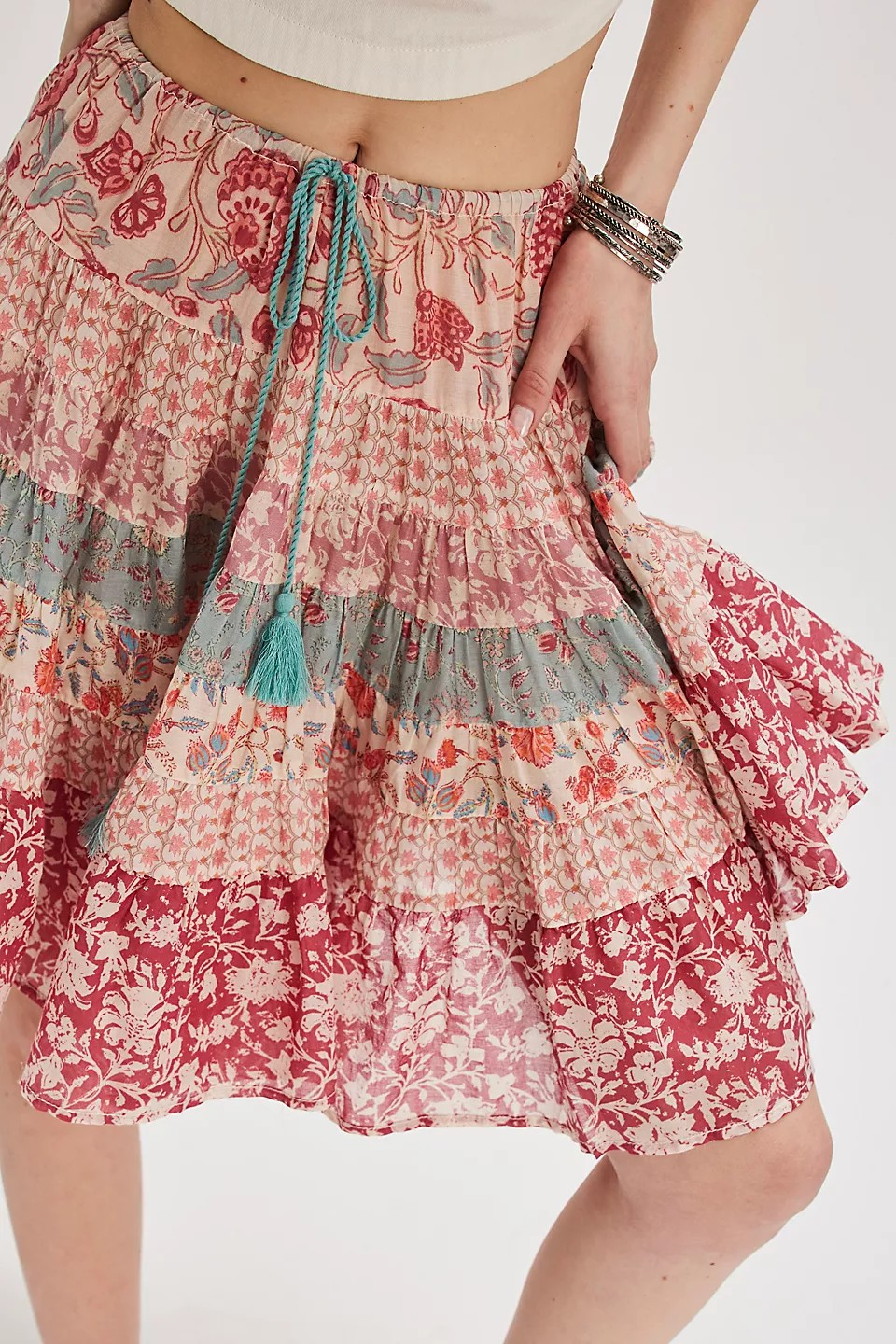 FREE PEOPLE SUN FADED COMBO MANY LAYERS PRINTED SKIRT