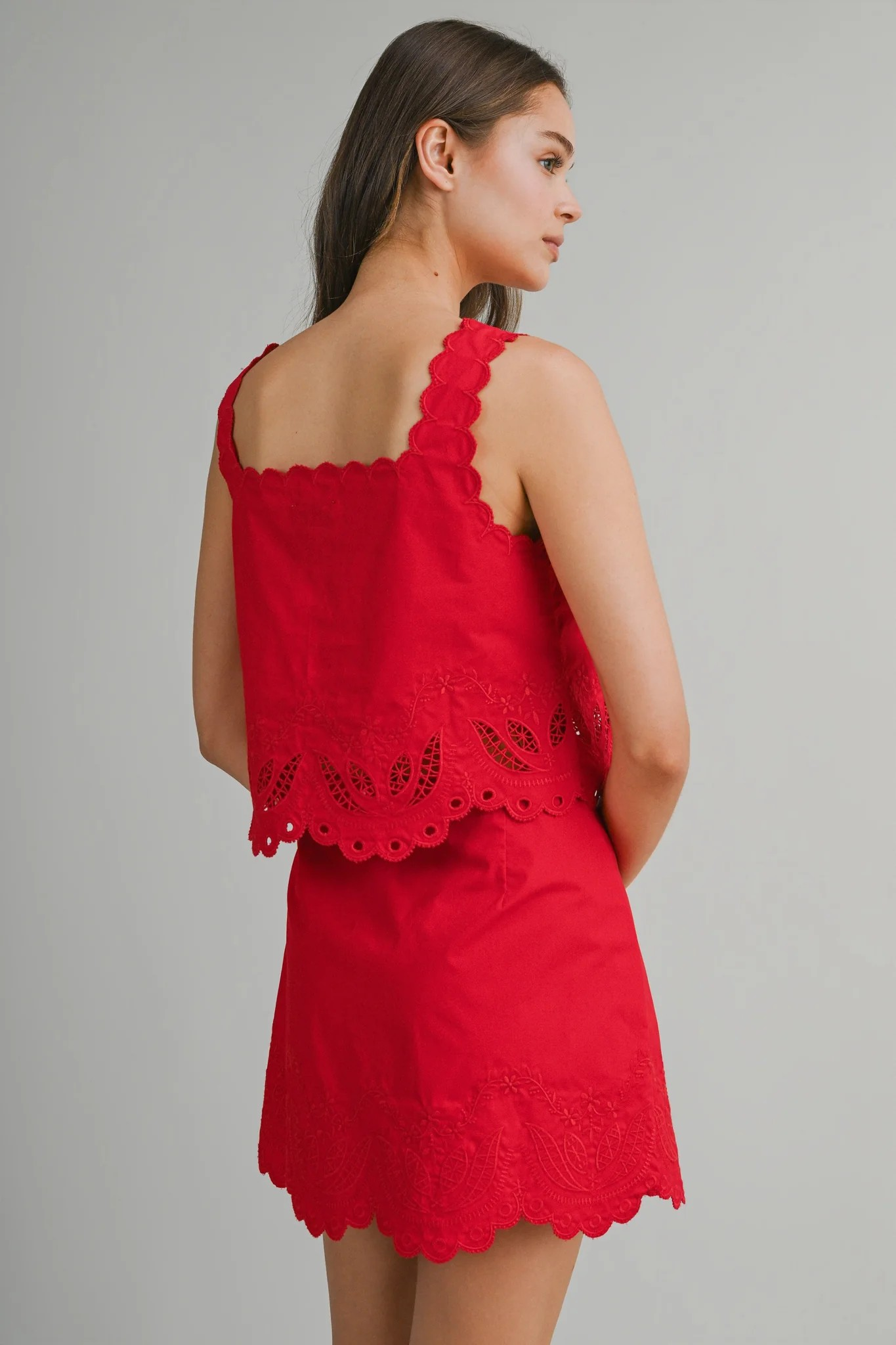 RED EMBROIDERED SKIRT SET
