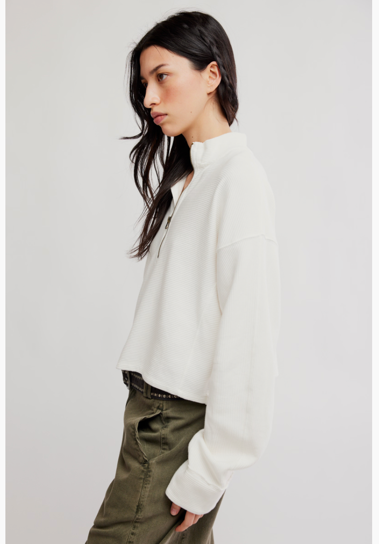 FREE PEOPLE CLEAN IVORY CELESTE QUARTER ZIP