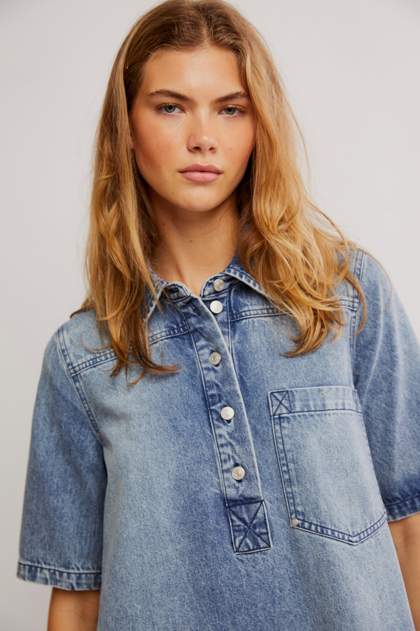 FREE PEOPLE OCEAN BLUE REMINO DENIM MINI DRESS