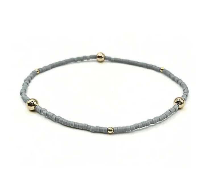 ERIN GRAY GAME DAY GOLD-FILLED & SEED BEAD WATERPROOF BRACELET- GRAY