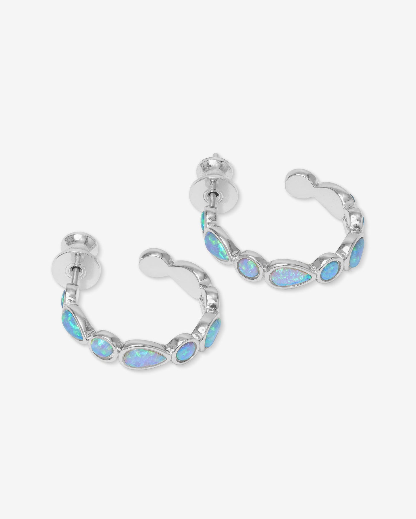 MELINDA MARIA SILVER-BLUE OPAL ISLA HOOPS- .75'