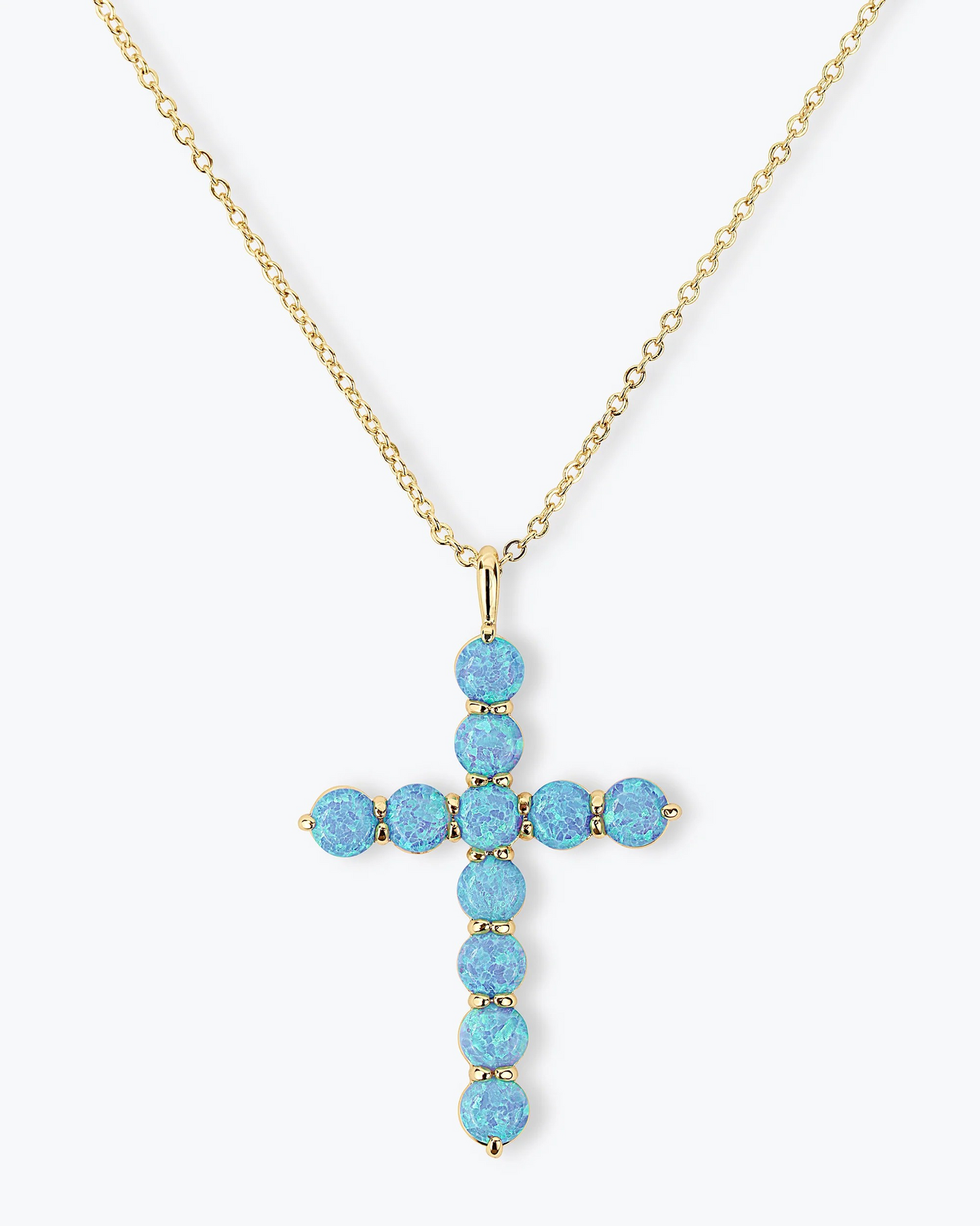 "OH SHE FANCY" BLUE OPAL CROSS PENDANT 18'