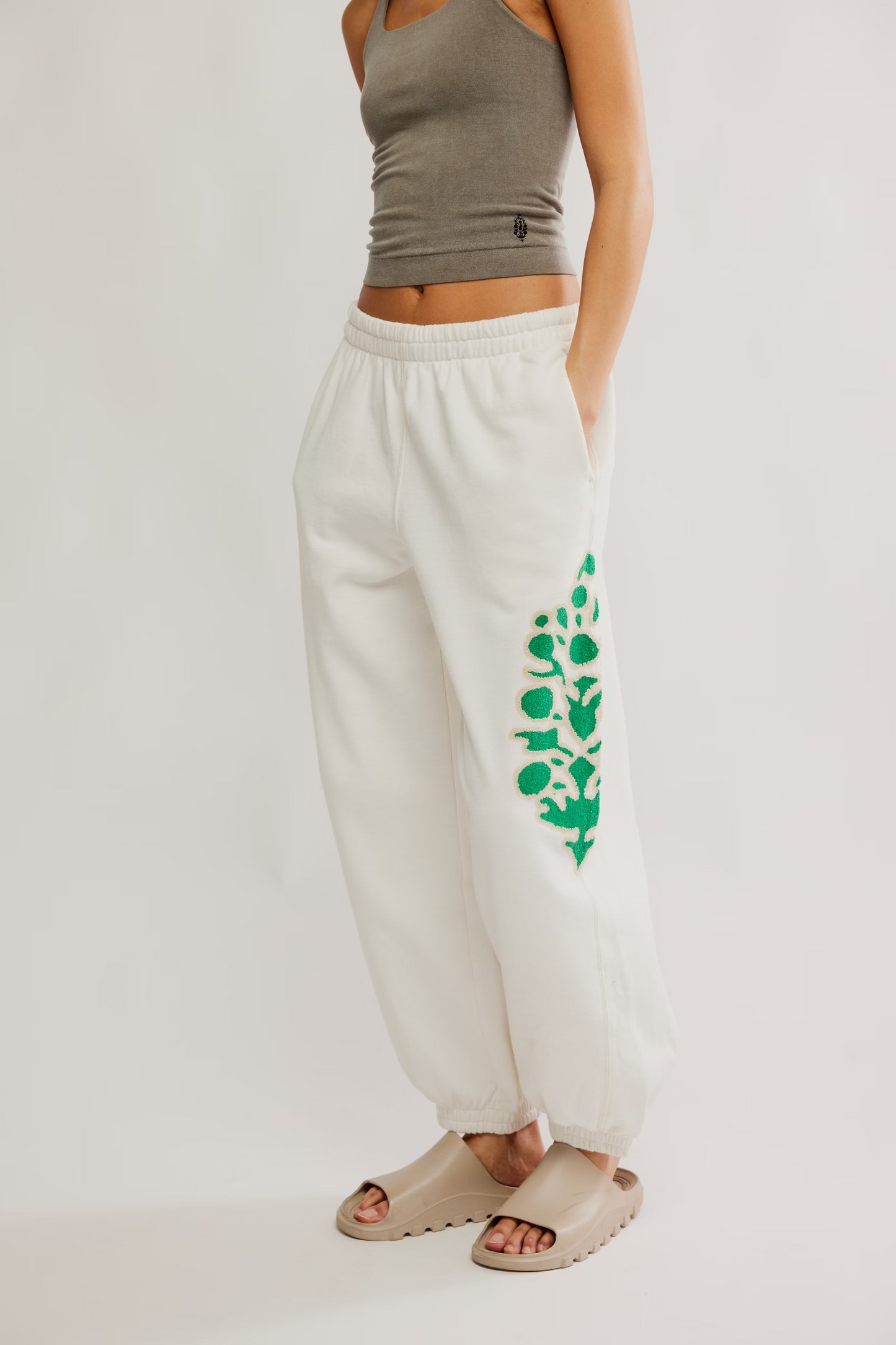 FREE PEOPLE WHITE COMBO ALL STAR EMBROIDERED PANTS