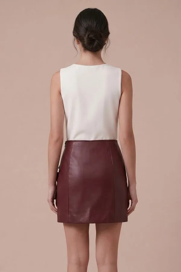 WINE LEATHER MINI SKIRT