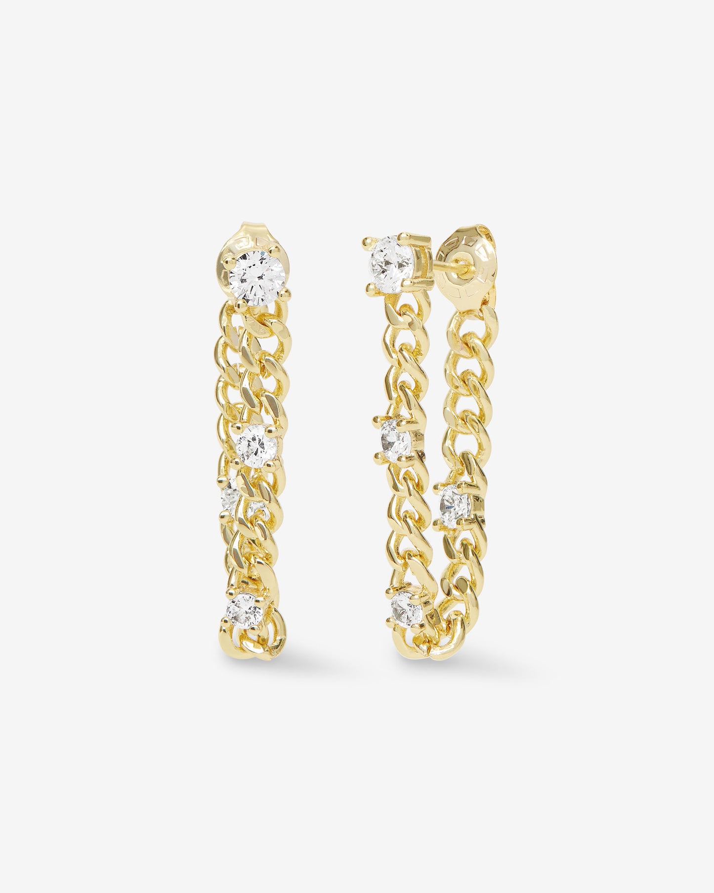 MELINDA MARIA JULIAN TRIPLE DIAMOND SOFT CHAIN HOOPS- GOLD/WHITE