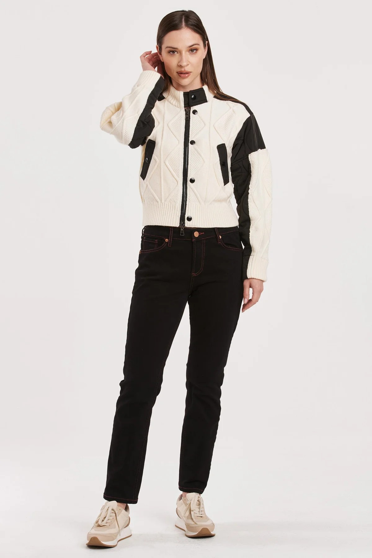 ANOTHER LOVE SHURI CABLE KNIT QUILTED JACKET
