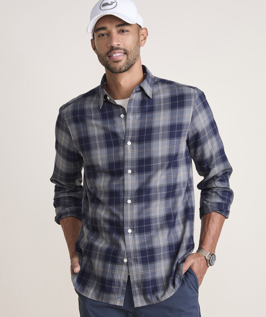 VINEYARD VINES GRAY HARBOR PLD OTG BRUSHED TWILL SHIRT