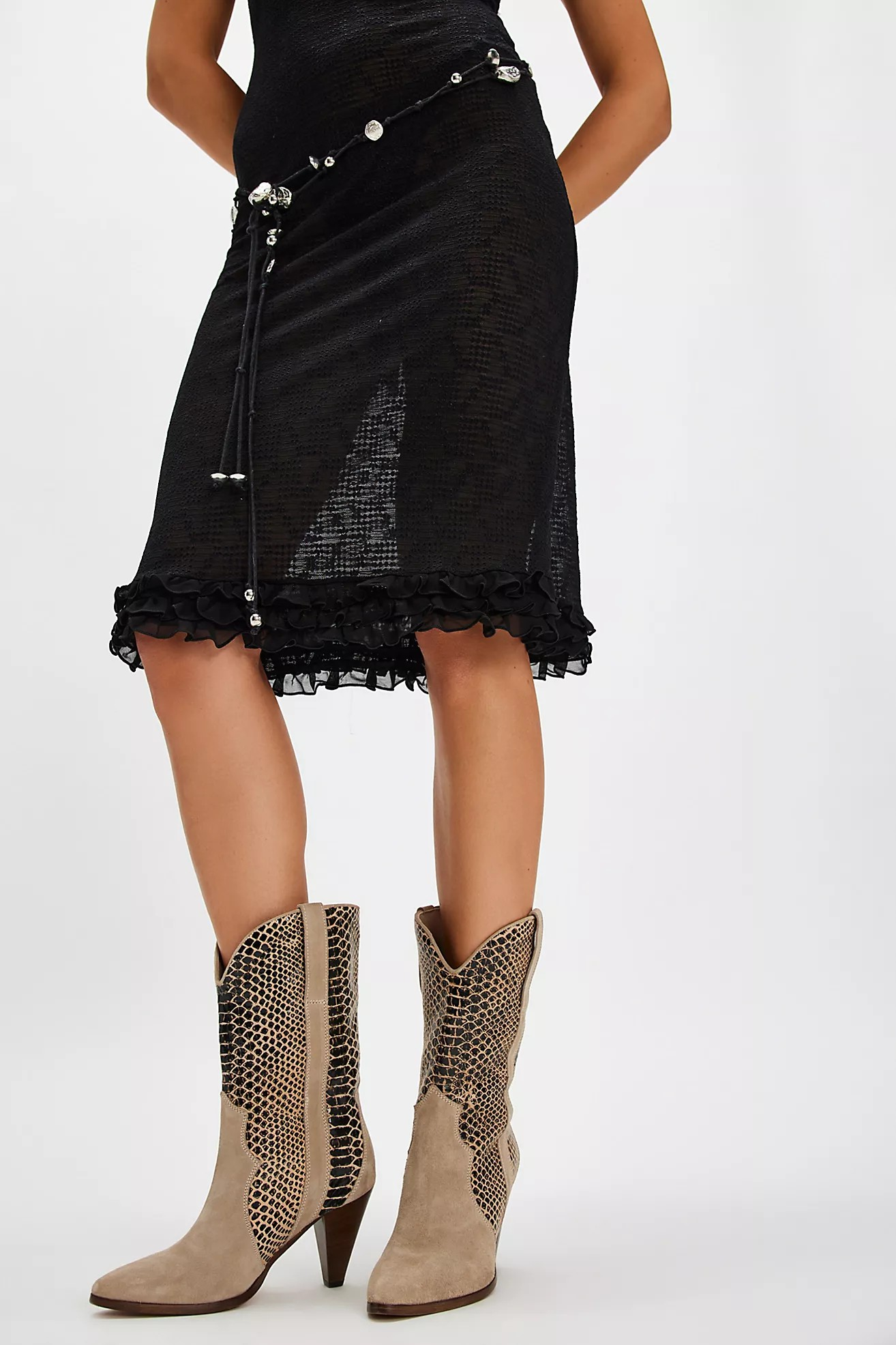 BEIGE SUEDE/SNAKESKIN FEATHER HEEL BOOT
