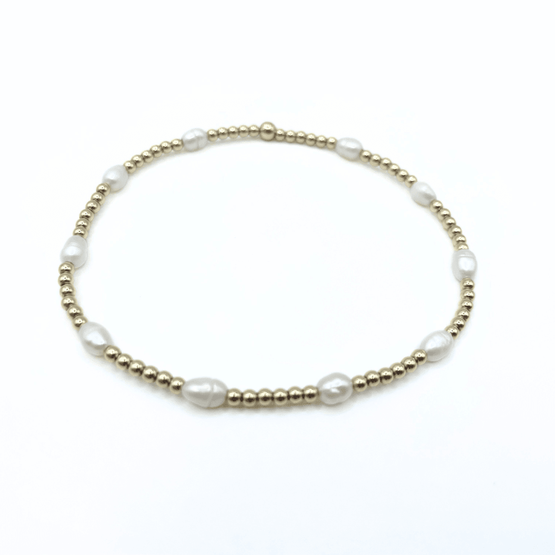 ERIN GRAY PETITE PATTERNED RICE PEARL BRACELET WITH 14K GOLD-FILLED BEADS