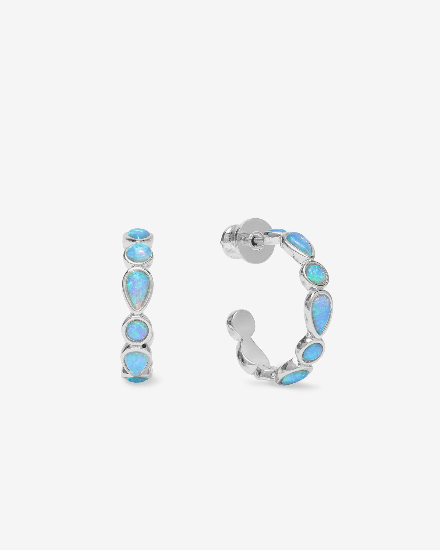 MELINDA MARIA SILVER-BLUE OPAL ISLA HOOPS- .75'