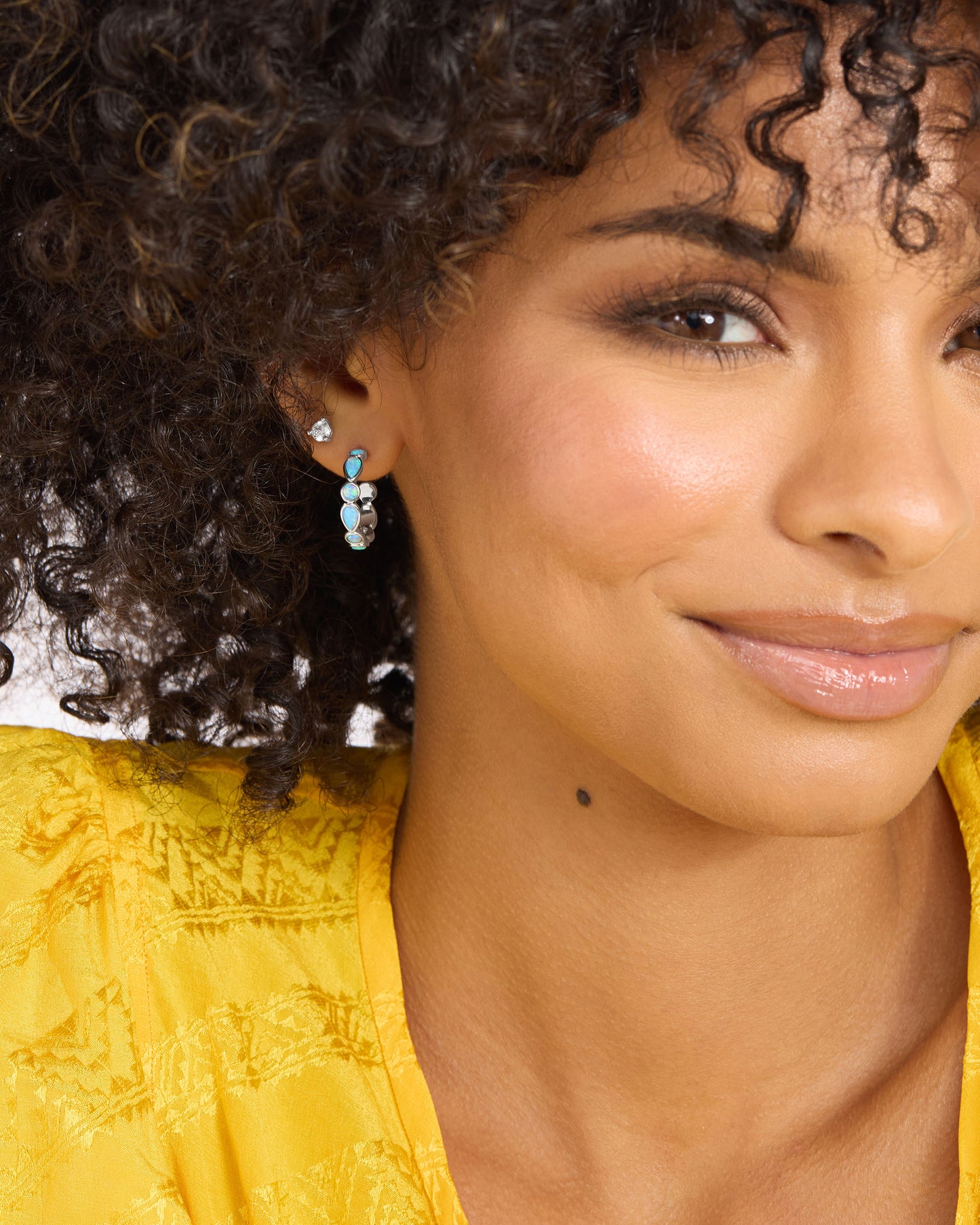 MELINDA MARIA SILVER-BLUE OPAL ISLA HOOPS- .75'