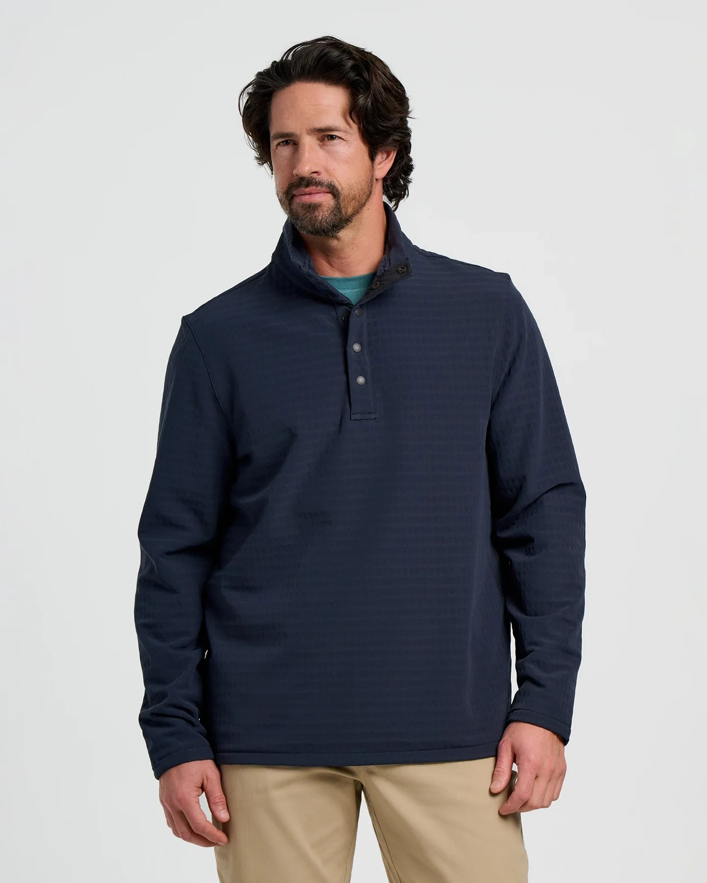 DEEP NAVY GRIDBACK FLEECE SNAP PULLOVER