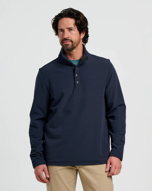 DEEP NAVY GRIDBACK FLEECE SNAP PULLOVER