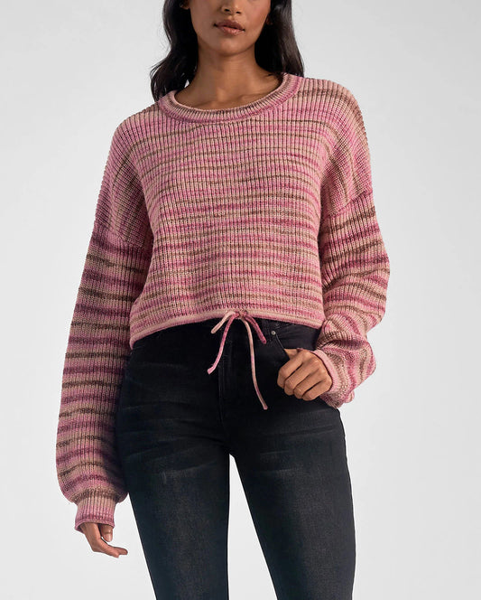 ELAN ROSE STRIPE CREW SWEATER