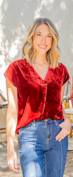 BEAUJOLAIS KRISTEN V-NECK VELVET TOP