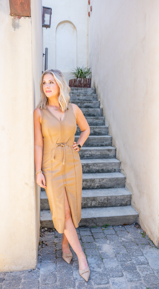 CHESTNUT MONA VEGAN LEATHER DRESS