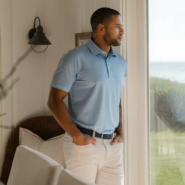 AQUA ROPE WORK PRINTED PERFORMANCE POLO